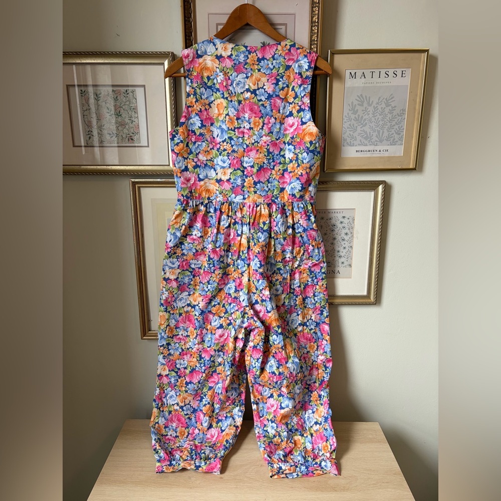 Vintage Laura Ashley Floral Bow Pocket Jumpsuit Romper Small - Picture 6 of 13